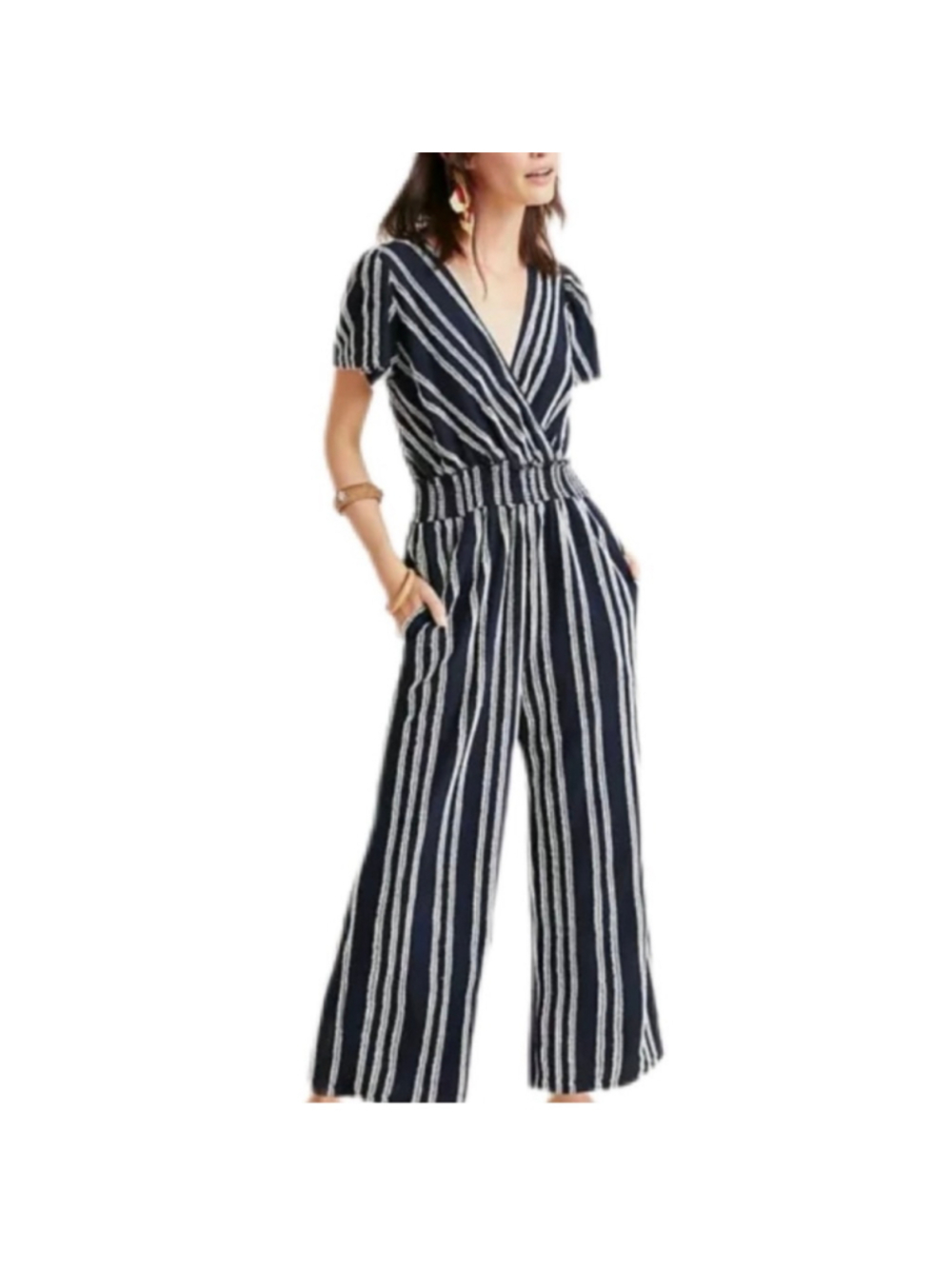 Dolan Left Coast Collection Navy White Striped Wide Leg Jumpsuit Small